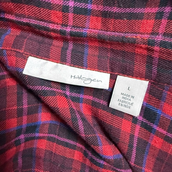 Halogen Burgundy Plaid Embellished Button Down Shirt - Picture 3 of 7